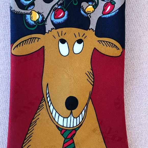 Hallmark Yule Tie Greeting Made USA Red Black Reindeer Christmas Necktie - Picture 3 of 8